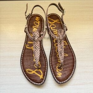 Sam Edelman Brown Flat Sandals with snake print